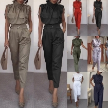 Street Style Women's Turtleneck Cargo Jumpsuit with Epaulettes
