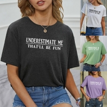 Casual Letter Printed Crew Neck Short Sleeve Shirt