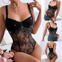 Sexy Beaded Tassel Lace Bodysuit
