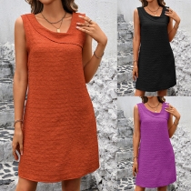 Casual Texture Irregular V-neck Sleeveless Mini Dress