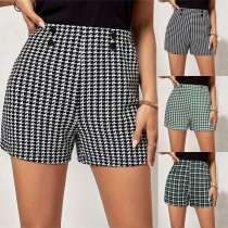 Vintage Houndstooth Printed Double-breasted Shorts
