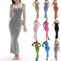 Sexy Square Neck Sleeveless Fishtail Hemline Bodycon Dress