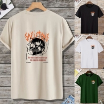 Punk Fashion Skull Printed Crew Neck Short Sleeve Shirt