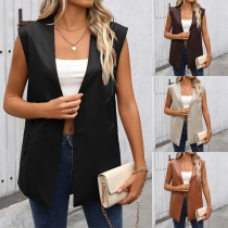 Fashion Solid Color Sleeveless Artificial Leather PU Vest