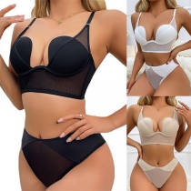 Sexy Push-up Semi-through Gauze Spliced Two-piece Lingerie Set