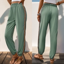 Casual Drawstring Jogger Pants with Side Printed Spliced