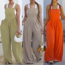 Fashion Solid Color Wide-leg Suspender Jumpsuit