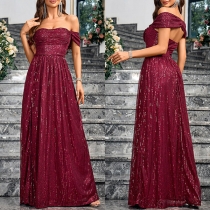 Elegant Bling-bling Sequined Off-the-shoulder Backless Maxi Party Dress
