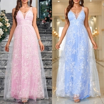 Fashion V-neck Sleeveless High-rise Bling-bling Gauze Spliced Wedding Dress/Party Dress