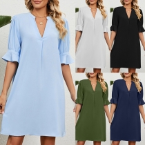 Casual V-neck Short Sleeve Mini Dress