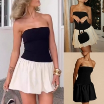 Sexy Contrast Color Strapless Mini Dress