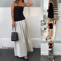 Sexy Contrast Color Strapless Maxi Dress