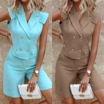Fashion Two-piece Suit Set Consist of Double-breasted Vest and Shorts