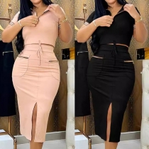 Sexy Two-piece Set Consist of Crop Top and Slit Skirt