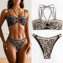 Sexy Halterneck Backless Leopard Printed Two-piece Bikini Set