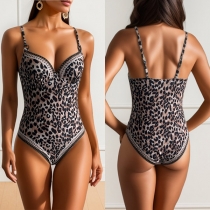 Sexy Leopard Printed V-neck  One-Piece Monokini