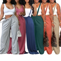 Casual Solid Color Wide-leg Suspender Pants