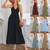 Casual Halterneck V-neck Sleeveless Backless Dress
