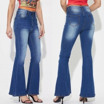 Street Fashion High-rise Old-washed Flare Denim Pants