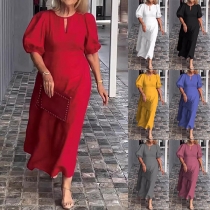 Fashion Solid Color Crew Neck Short Sleeve Midi Dress