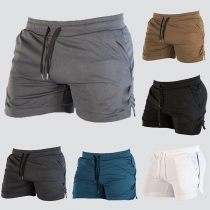Comfy Solid Color Quick-Dry Running Shorts, Fitness Beach Shorts for Men