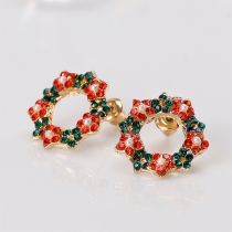 Chic Colorful Rhinestone Christmas Wreath Earrings