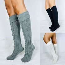 Fashion Solid Color Cable Knitted Socks-2 Pair/Set