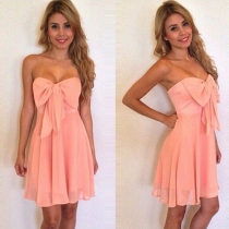 Sexy Bowknot Strapless High Waist Solid Color Party Dress