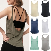 Casual Loose Crew Neck Backless Sleeveless Shirt