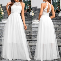 Elegant Sleeveless High-rise Lace Spliced Gauze Maxi Party Dress/Wedding Dress