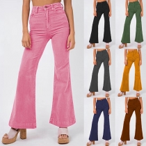 Fashion Solid Color High-rise Flare Corduroy Pants