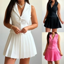 Fashion Two-piece Suit Set Consist of Sleeveless Blazer and Pleated Skirt