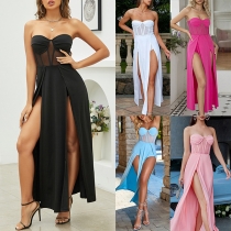 Sexy Strapless High-slit Party Dress