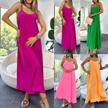 Casual Solid Color Crew Neck Sleeveless Maxi Slip Dress