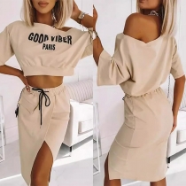 Fashion Two-piece Set Consist of Crop Shirt and Slit Skirt