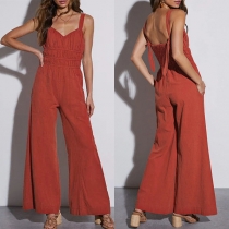 Fashion V-neck Backless High-rise Wide-leg Jumpsuit