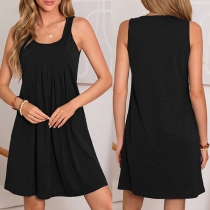 Casual Solid Color Square Neck Sleeveless Dress