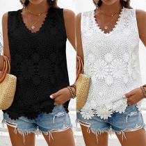 Fashion Jacquard Lace V-neck Sleeveless Shirt