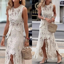 Fashion Irregular Lace Two-piece Set Consist of Sleeveless Shirt and Skirt