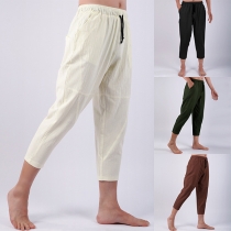 Comfy Solid Color Elastic Drawstring Waist Pants for Men