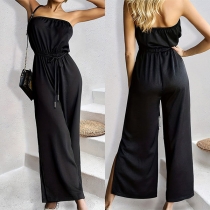 Sexy Strapless Elastic Waist Wide-leg Jumpsuit