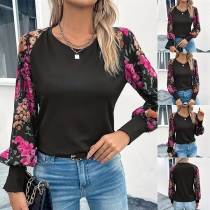 Fashion Floral Printed Long Sleeve Crew Neck Shirt