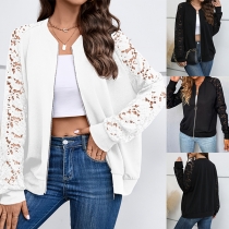 Fashion Lace Spliced Long Sleeve Baseball Jacket