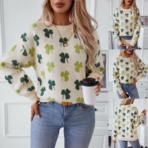 Fashion Floral Printed Crew Neck Long Sleeve Sweater