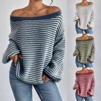 Fashion Stripe Pattern Off-the-shoulder Long Sleeve Sweater