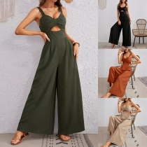 Sexy V-neck Front Cutout Wide-leg Jumpsuit