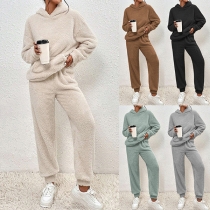 Fashion Plush Two-piece Set Consist of Hooded Sweatshirt and Pants