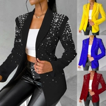Fashion Bling-bling Bead Lapel Long Sleeve Blazer