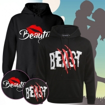 Fashion-Beast Beauty-Letter Printed Hooded Sweatshirt for Couple