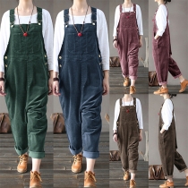 Casual Front Patch Pockets Side Pockets Corduroy Jumpsuit for Women